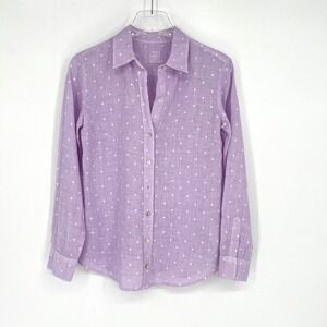 120% Lino Top Womens‎ IT38 Purple Polka Dot Button Up Long Sleeve Breathable
